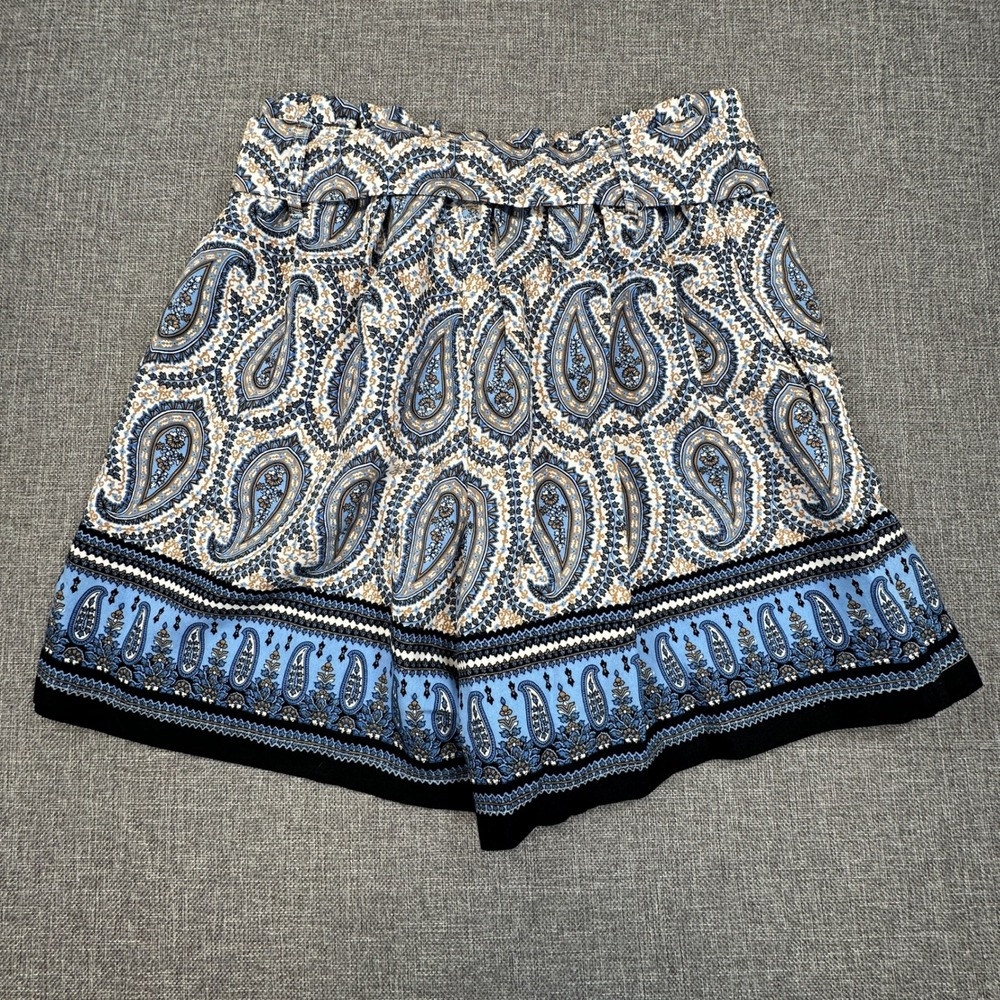 Tommy Hilfiger Paisley Shorts Women Medium Blue Belted Tie Waist Boho Resort NEW - Picture 2 of 11